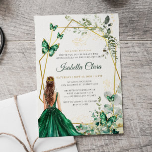 Smaragdgrüne und goldene florale Prinzessin Quince Einladung