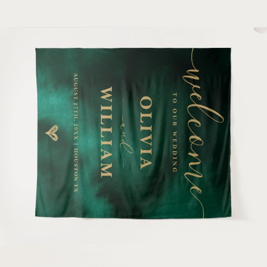 Smaragdgrüne und goldene Hochzeitshilfen - Hinterg Wandteppich (Vorderseite (Horizontal))