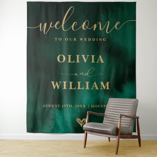 Smaragdgrüne und goldene Hochzeitshilfen - Hinterg Wandteppich (Beispiel)