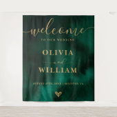 Smaragdgrüne und goldene Hochzeitshilfen - Hinterg Wandteppich (Vorderseite)