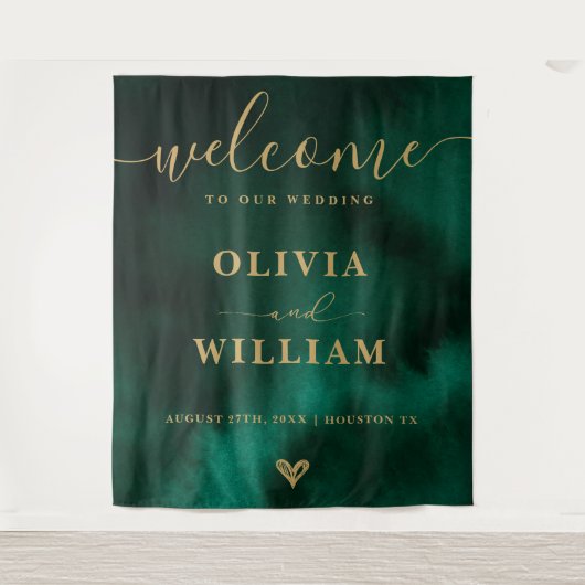 Smaragdgrüne und goldene Hochzeitshilfen - Hinterg Wandteppich (Vorderseite)