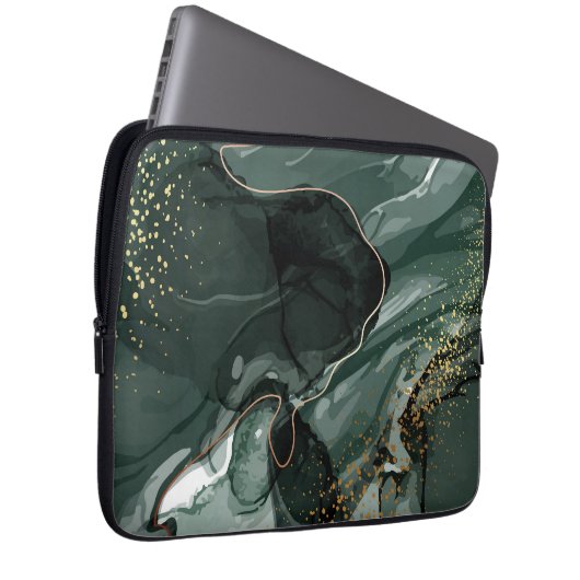 Smaragdgrüne und goldene Marmorplatte, Marmorhinte Laptopschutzhülle (Vorne Rechts)