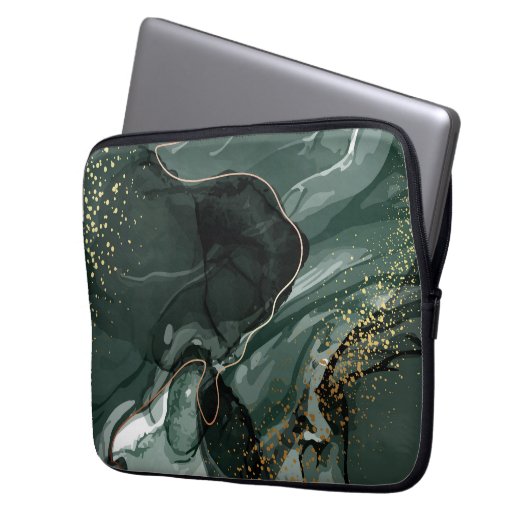 Smaragdgrüne und goldene Marmorplatte, Marmorhinte Laptopschutzhülle (Vorderseite Links)
