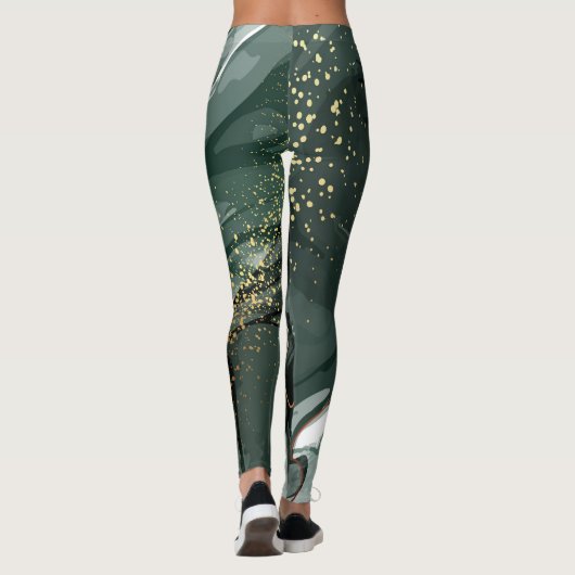 Smaragdgrüne und goldene Marmorplatte, Marmorhinte Leggings (Rückseite)