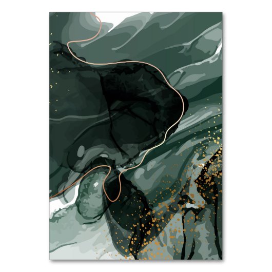 Smaragdgrüne und goldene Marmorplatte, Marmorhinte Tischnummer (Rückseite)