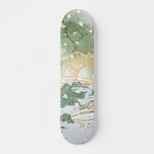 Smaragdgrüne und goldene Marmorseeschwalben Skateboard (Vorne)