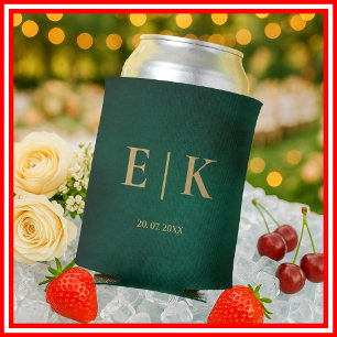 Smaragdgrüne und goldene Monogramm-Hochzeit Dosenkühler