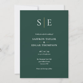 Smaragdgrüne und goldene Monogramm-Hochzeit Einladung
