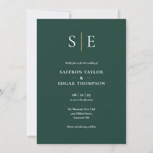 Smaragdgrüne und goldene Monogramm-Hochzeit Einladung
