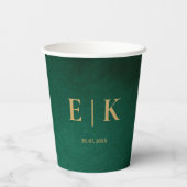 Smaragdgrüne und goldene Monogramm-Hochzeit Pappbecher (Rückseite)