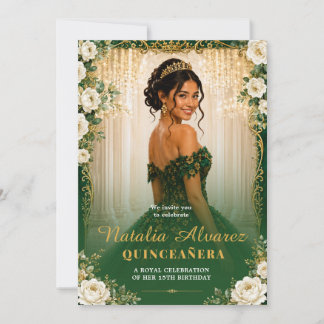 Smaragdgrüne und goldene Quinceañera 15. Geburtsta Einladung