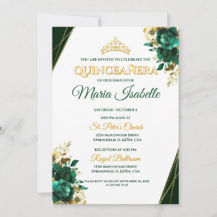 Smaragdgrüne und goldene Quinceañera-Einladung Einladung