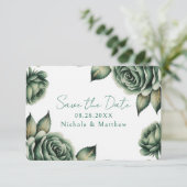 Smaragdgrüne und goldene Rosenhochzeit Save The Date (Stehend Vorderseite)