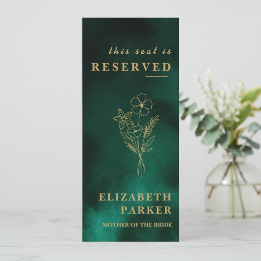 Smaragdgrüne und goldene Sitzplatzmarke Einladung (Stehend Vorderseite)