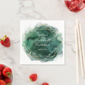 Smaragdgrüne und goldene Wasserfarbenhochzeit Serviette (Beispiel)