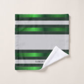 Smaragdgrüne und graue geometrische Streifen Badhandtuch Set (Waschlappen)