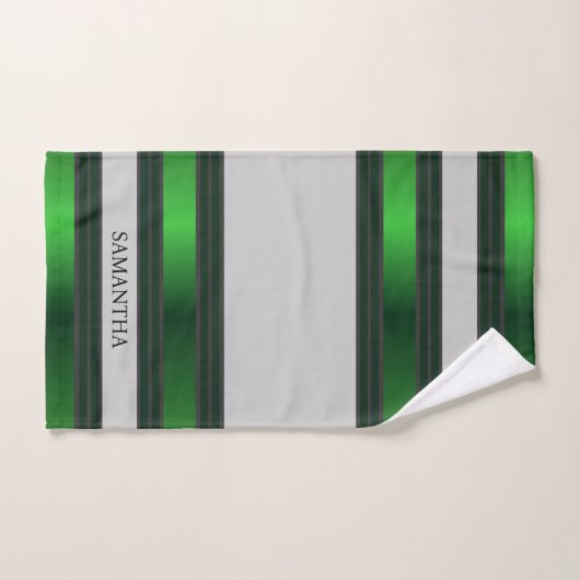 Smaragdgrüne und graue geometrische Streifen Badhandtuch Set (Handtuch)