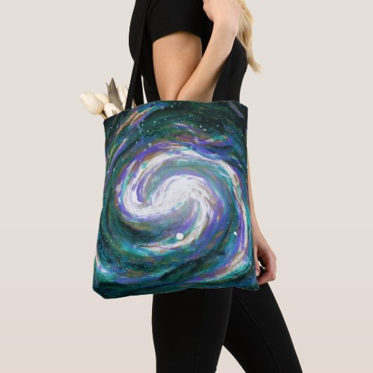 Smaragdgrüne und Lila gestrichene Galaxie Tasche (Von Nahem)