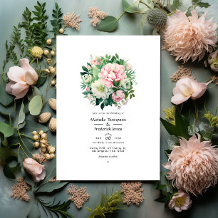 Smaragdgrüne und rosafarbene florale Hochzeit Einladung