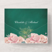 Smaragdgrüne und rot-rosa Blumenhochzeit All In One Einladung (Rückseite)