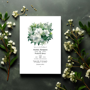 Smaragdgrüne und silberne florale Hochzeit Einladung