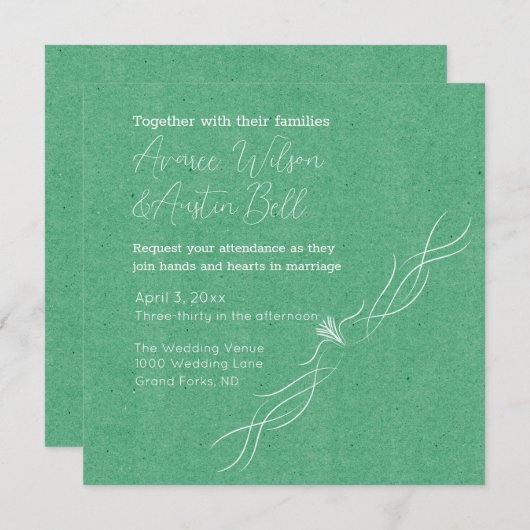 Smaragdgrüne und weiße Minimalistische Hochzeit Einladung (Vorne/Hinten)