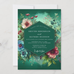 Smaragdgrüne üppige Hochzeit Einladung