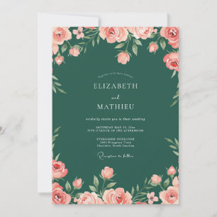 Smaragdgrüne üppige Rosenhochzeit Einladung
