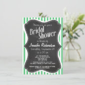 Smaragdgrüne vertikale Streifen; Vintage Kopftafel Einladung (Stehend Vorderseite)