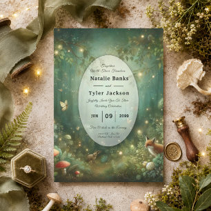 Smaragdgrüne verzauberte Waldhochzeit Einladung