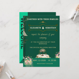 Smaragdgrüne Vintage-Blumengarten-Hochzeit Einladung