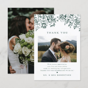 Smaragdgrüne Vintage-Botanik-Hochzeit Dankeskarte