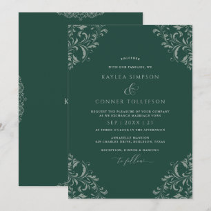 Smaragdgrüne Vintage-elegante Hochzeit Einladung