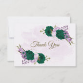 smaragdgrüne violette Blumen botanische Hochzeit Dankeskarte (Vorderseite)