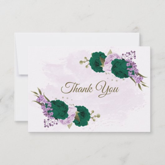 smaragdgrüne violette Blumen botanische Hochzeit Dankeskarte (Vorderseite)