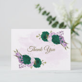 smaragdgrüne violette Blumen botanische Hochzeit Dankeskarte (Stehend Vorderseite)