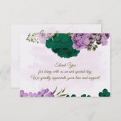 smaragdgrüne violette Blumen botanische Hochzeit Dankeskarte (Vorne/Hinten)