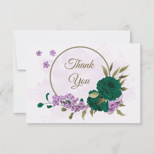 smaragdgrüne violette Blumen botanische Hochzeit Dankeskarte (Vorderseite)