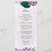 smaragdgrüne violette Blumen botanische Hochzeit Menükarte (Vorderseite)