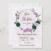 smaragdgrüne violette Blumen botanische Hochzeit Save The Date (Vorderseite)