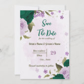 smaragdgrüne violette Blumen botanische Hochzeit Save The Date (Vorderseite)