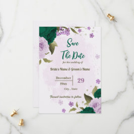 smaragdgrüne violette Blumen botanische Hochzeit Save The Date