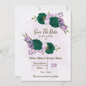 smaragdgrüne violette Blumen botanische Hochzeit Save The Date (Vorderseite)