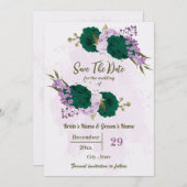 smaragdgrüne violette Blumen botanische Hochzeit Save The Date (Vorne/Hinten)