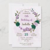 smaragdgrüne violette Blumen Geburtstag Einladung (Vorderseite)