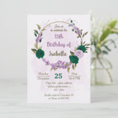 smaragdgrüne violette Blumen Geburtstag Einladung (Stehend Vorderseite)