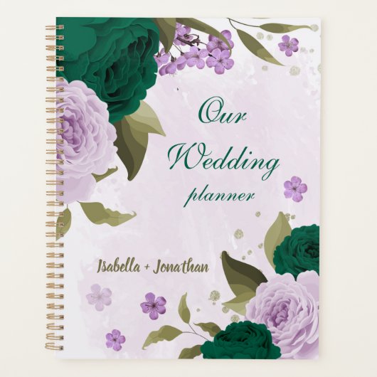 Smaragdgrüne, violette Blumen Hochzeit Planer (Vorderseite)