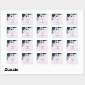 Smaragdgrüne, violette Blumen Hochzeit Quadratischer Aufkleber (Blatt)