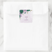 Smaragdgrüne, violette Blumen Hochzeit Quadratischer Aufkleber (Tasche)