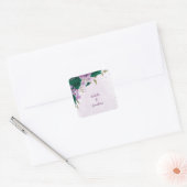 Smaragdgrüne, violette Blumen Hochzeit Quadratischer Aufkleber (Umschlag)